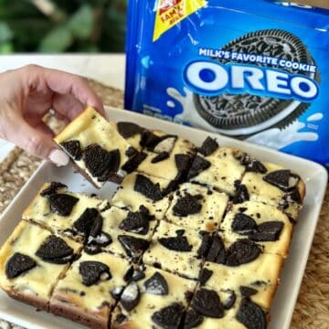 A plate of Oreo cheesecake brownies.