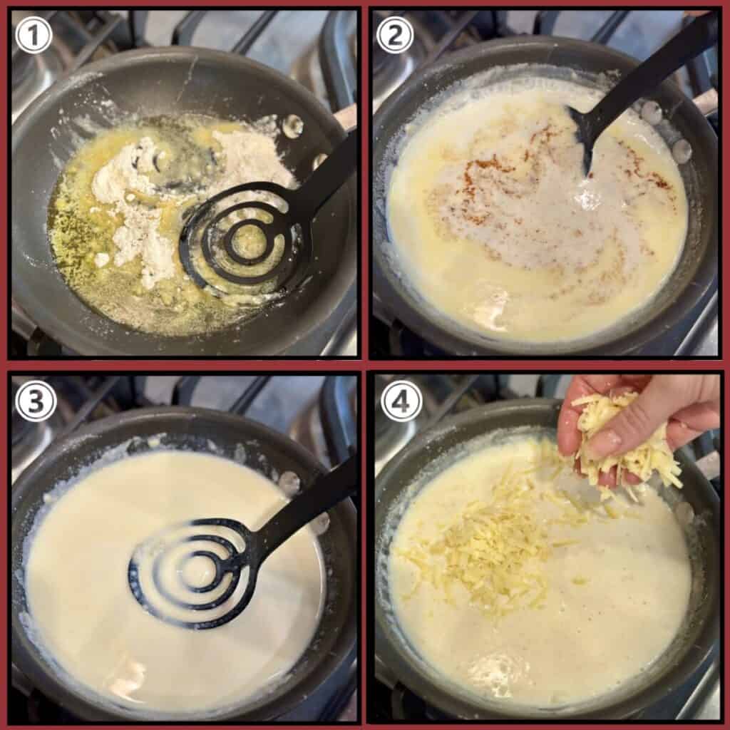 The steps to make a mornay sauce.