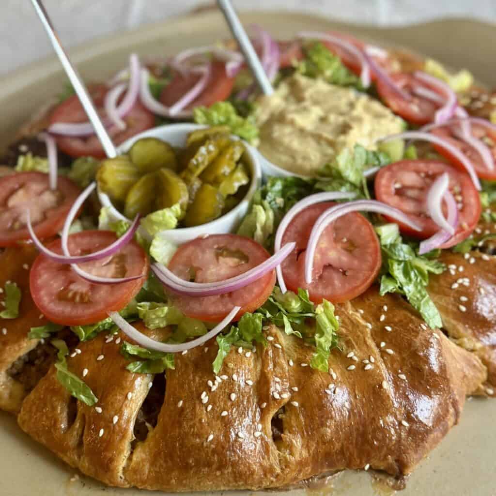 A full crescent cheeseburger ring. 