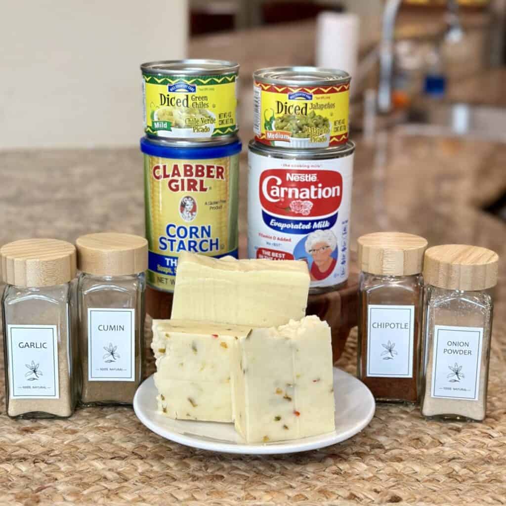 The ingredients to make crockpot white cheese dip.