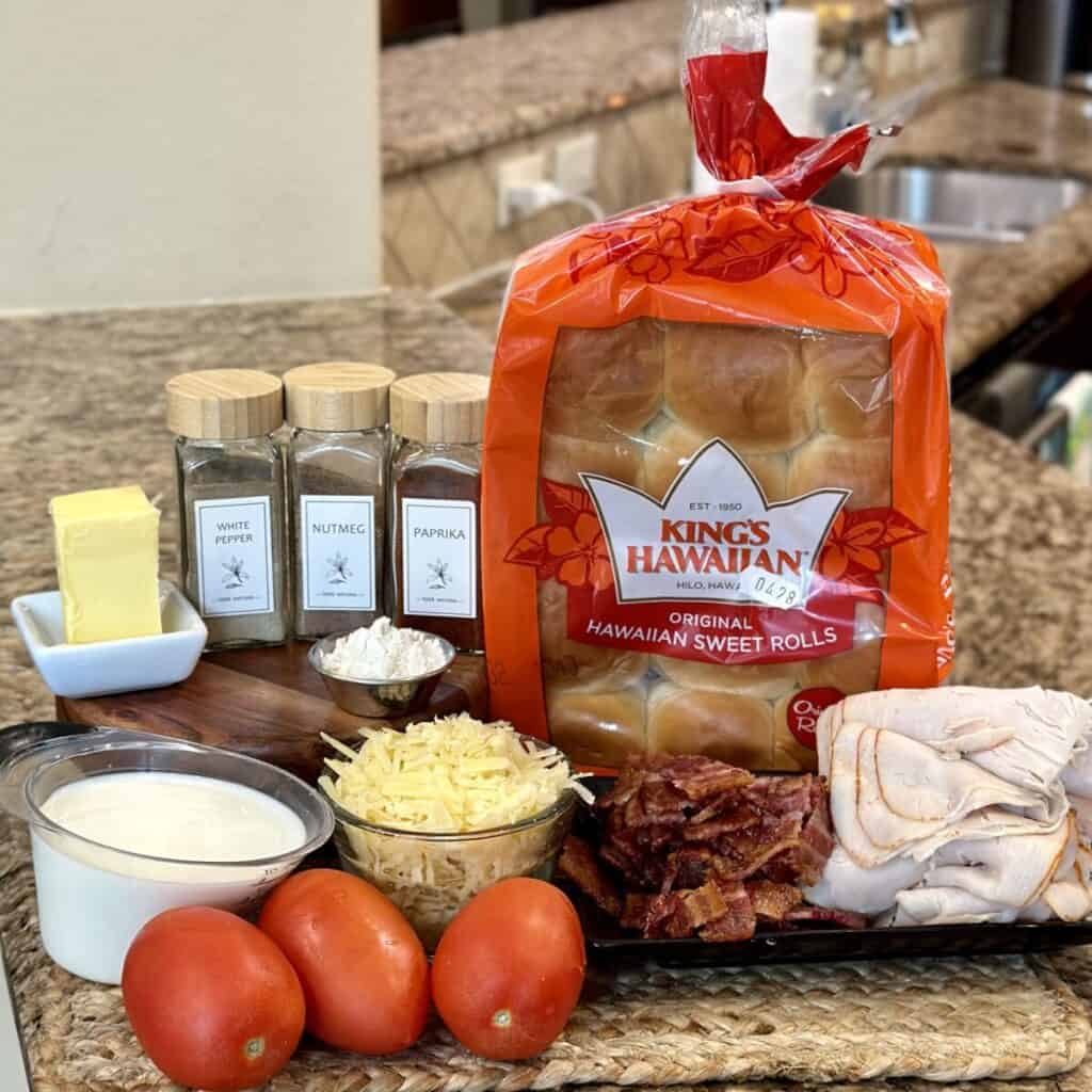 The ingredients to make hot brown sliders.