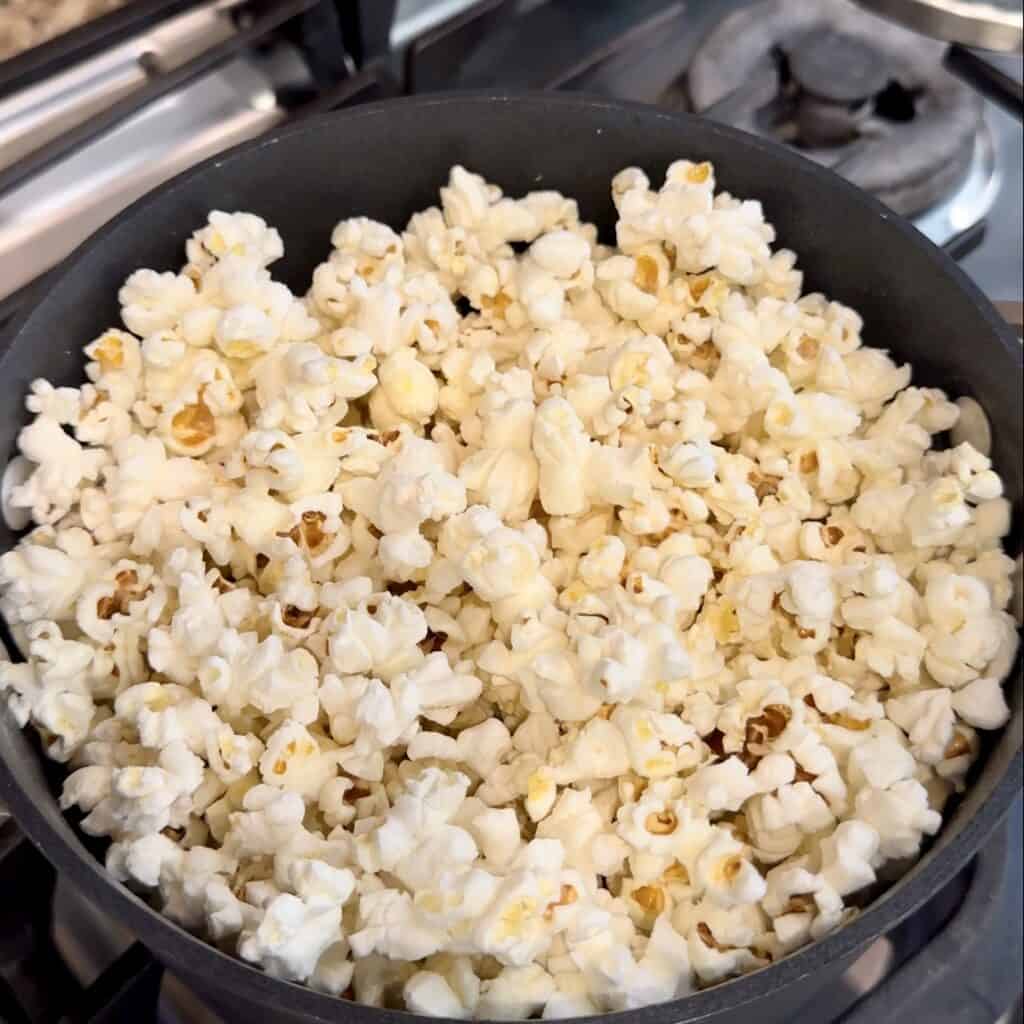A pan of popped popcorn.