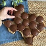 A plate of texas sheet cake bites.