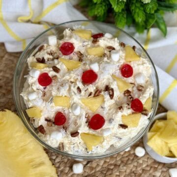 A bowl of pineapple fluff salad.
