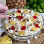A bowl of pineapple fluff salad.