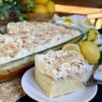 A slice of lemon coconut cake.
