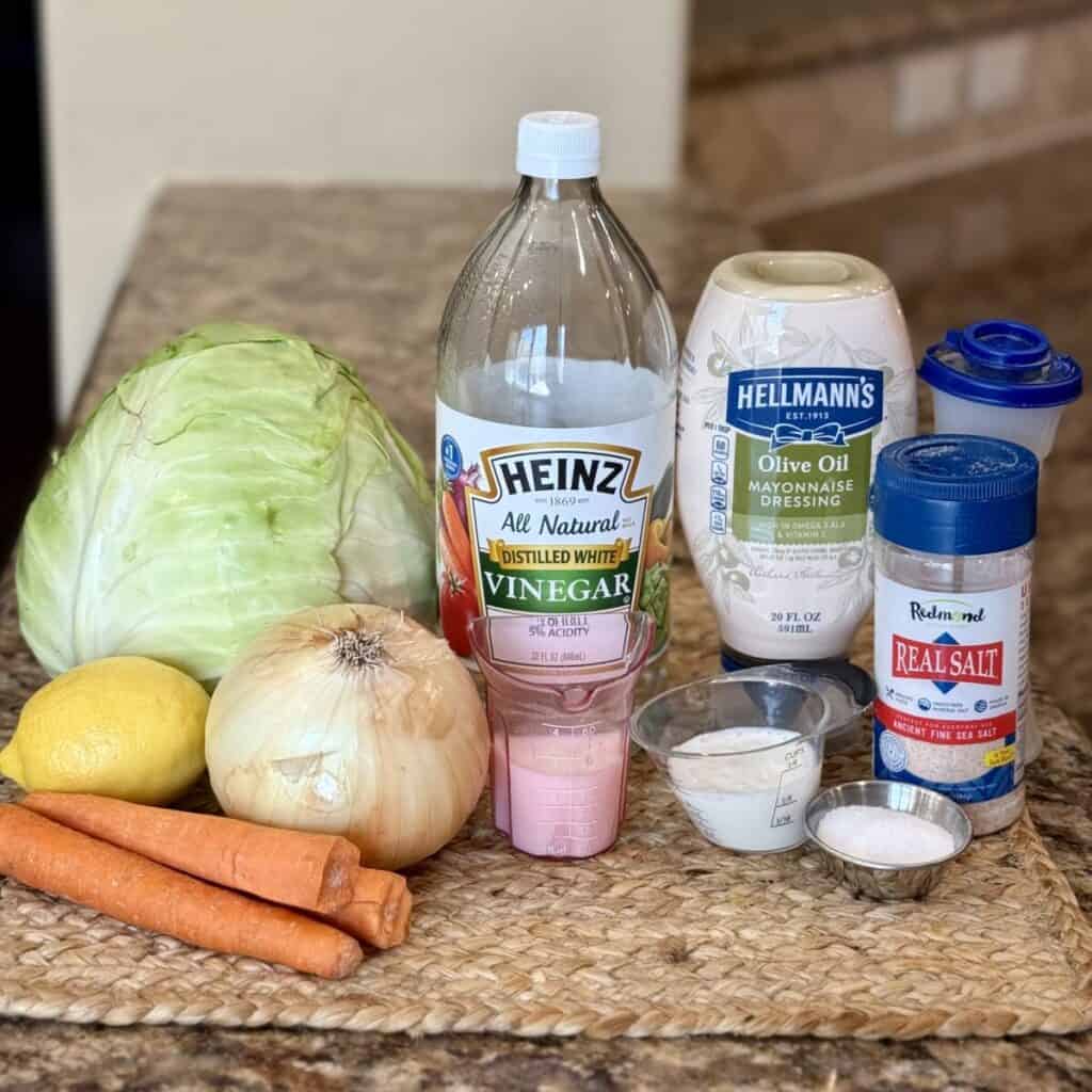 The ingredients to make KFC coleslaw.