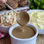 Ladling up KFC copycat gravy.