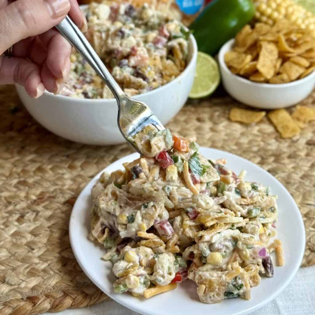 A plate of corn chip salad.