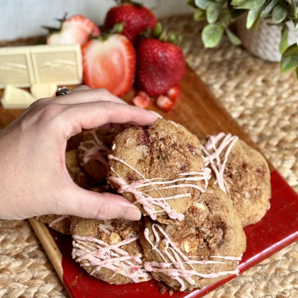 A plate of strawberry shortcake cookies.