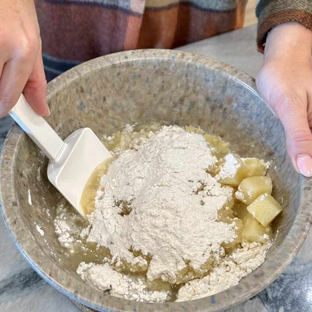 Missing the ingredients in a bowl for pineapple casserole recipe.