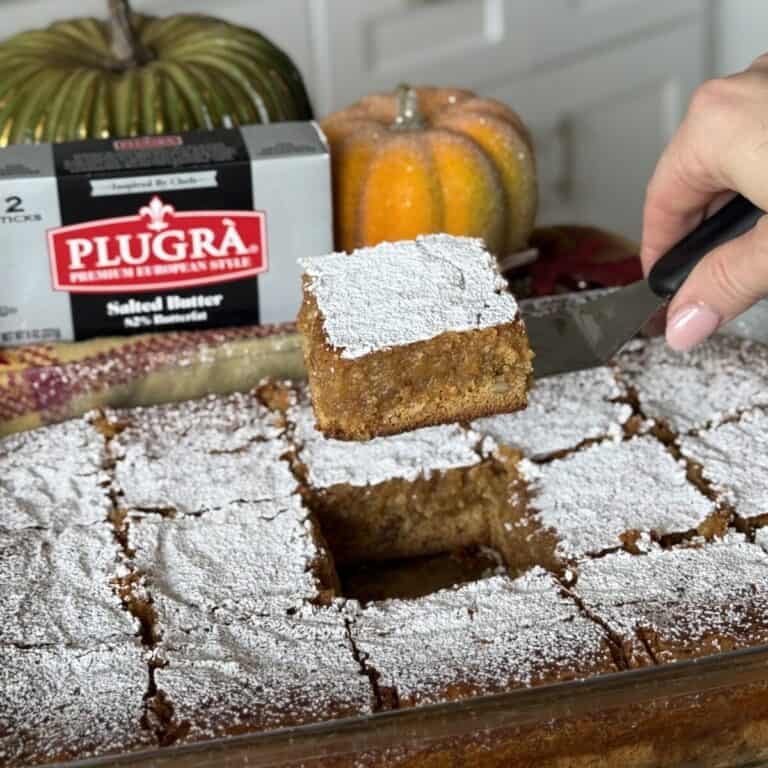A slice of pumpkin gooey butter cake.