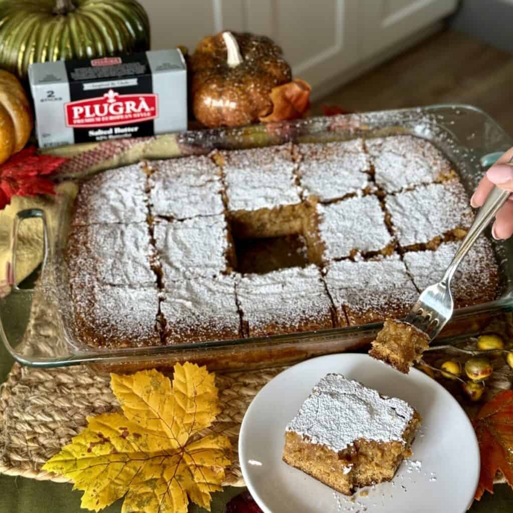 A slice of pumpkin gooey butter cake.
