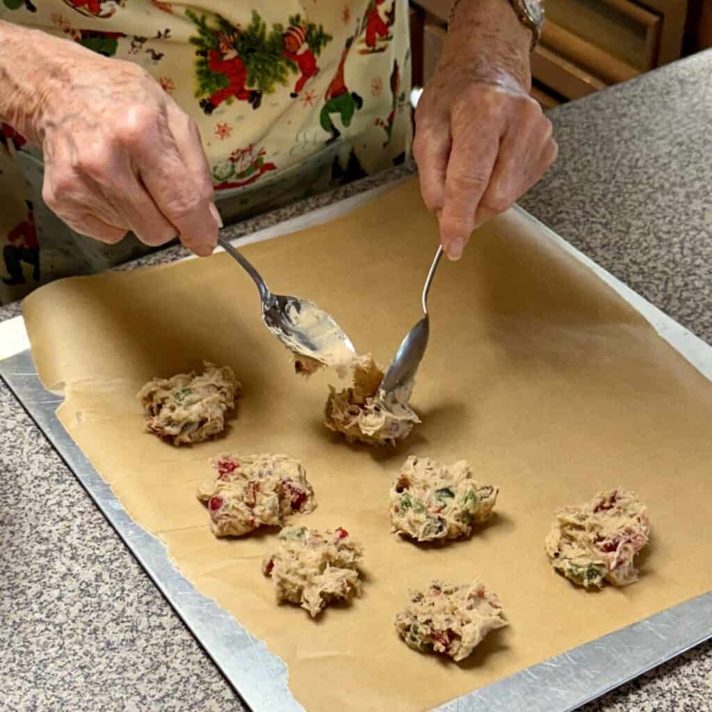 A pan of fruitcake cookies.