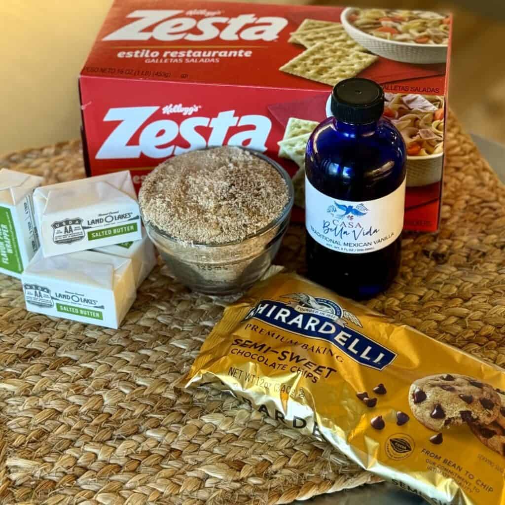 The ingredients to make saltine cracker toffee.