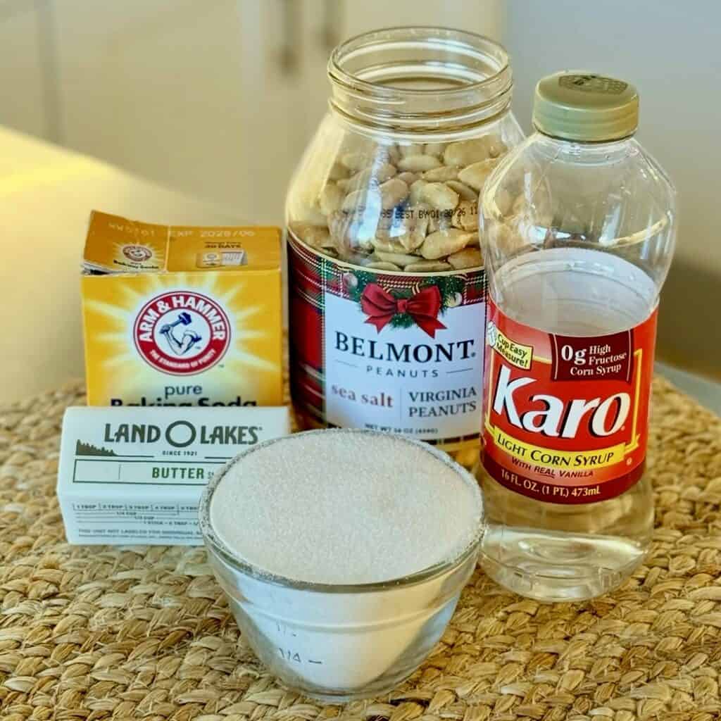 The ingredients to make microwave peanut brittle.