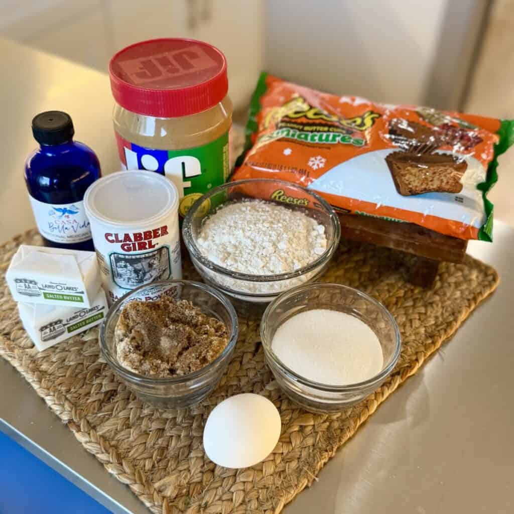The ingredients to make peanut Butter Cup Cookies.