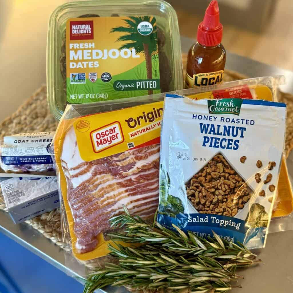 The ingredients to make bacon wrapped dates.
