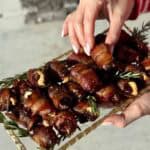 A plate of bacon wrapped dates.