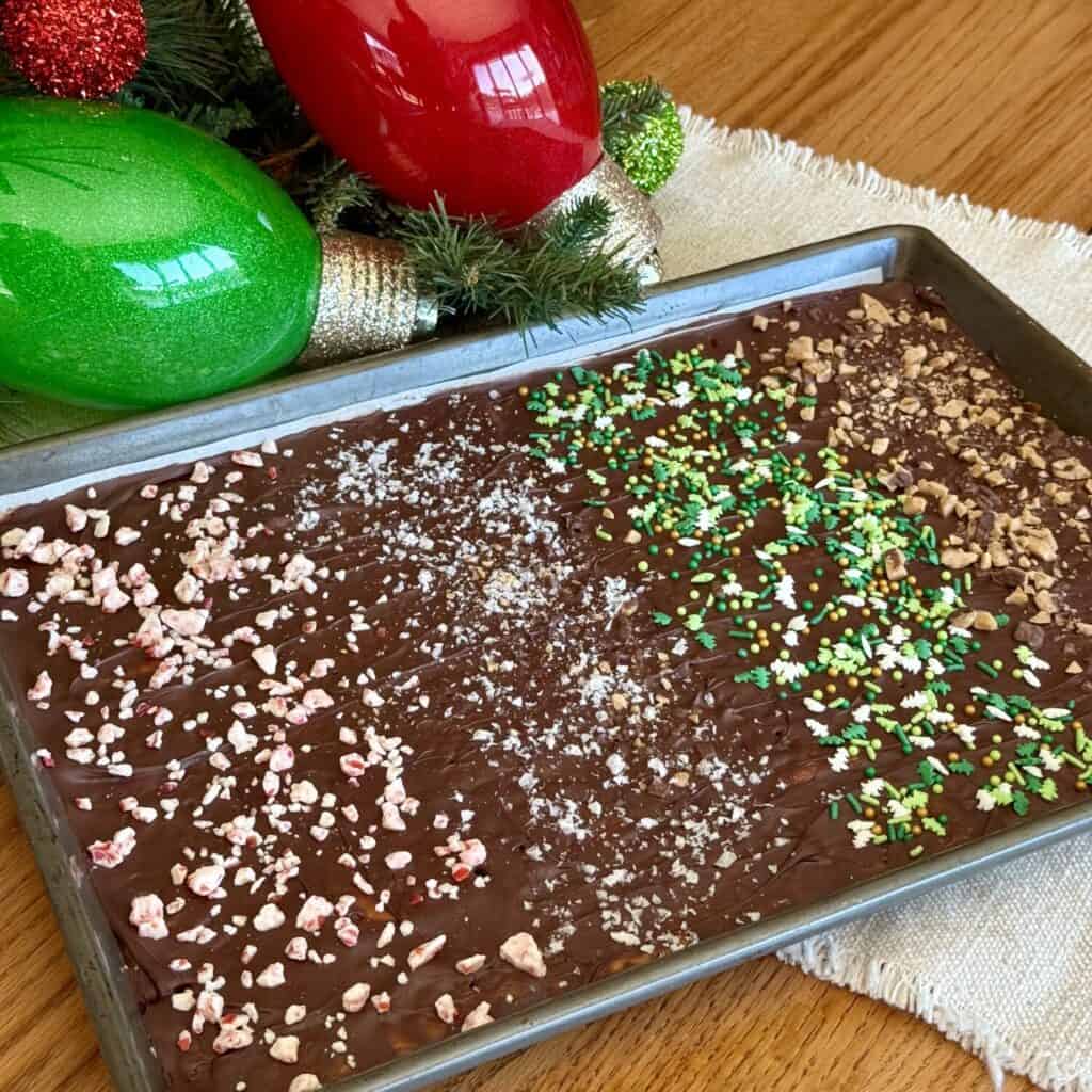 A sheet pan of toffee.