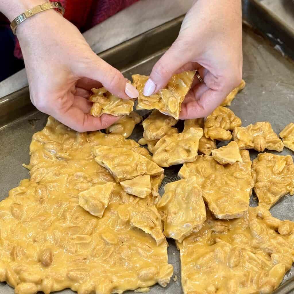 Breaking microwave peanut brittle.