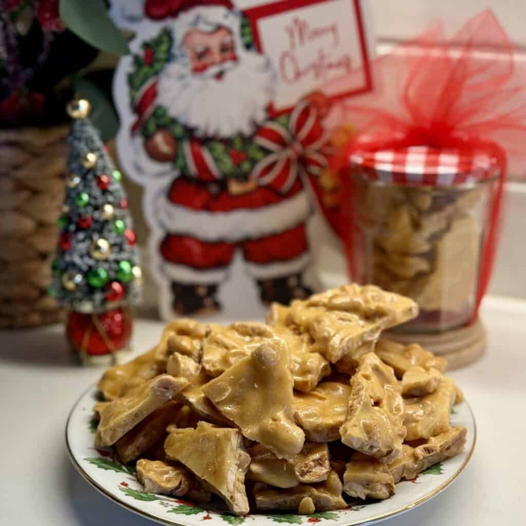 A plate of microwave peanut brittle.