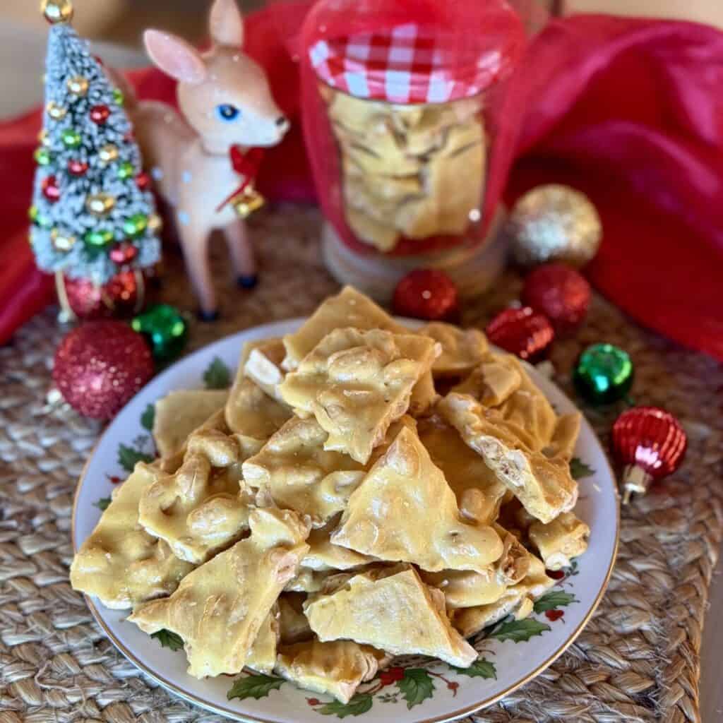 A plate of microwave peanut brittle.