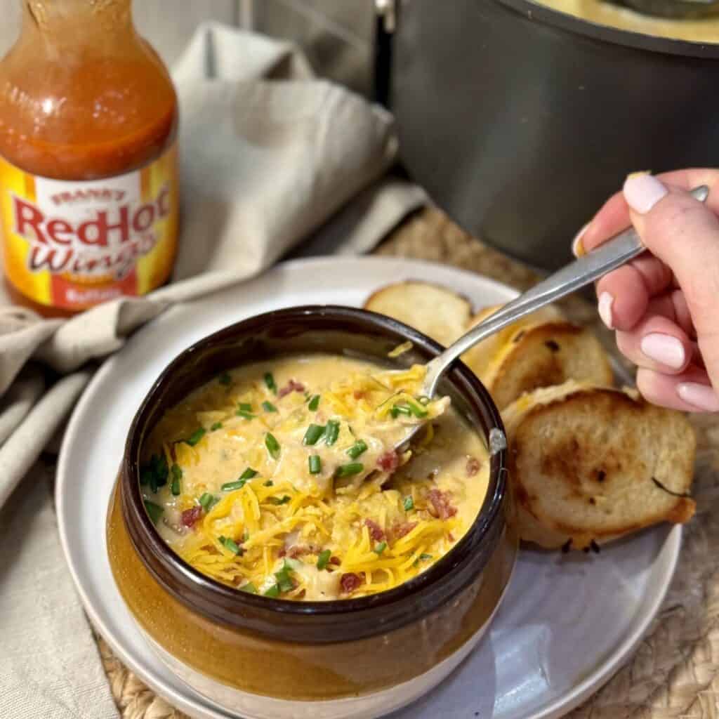 A bowl of buffalo chicken soup.