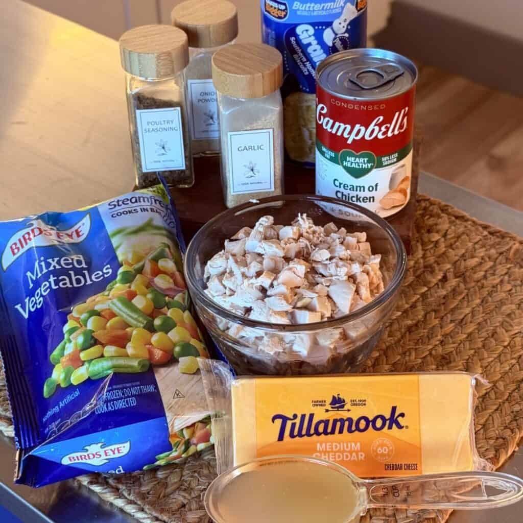 The ingredients to make mini chicken pot pie.