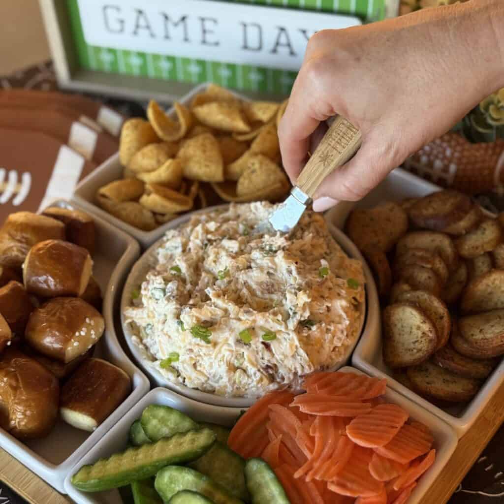 A bowl of million dollar dip and dippers for it.