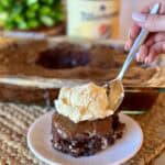 A serving of earthquake cake with ice cream.