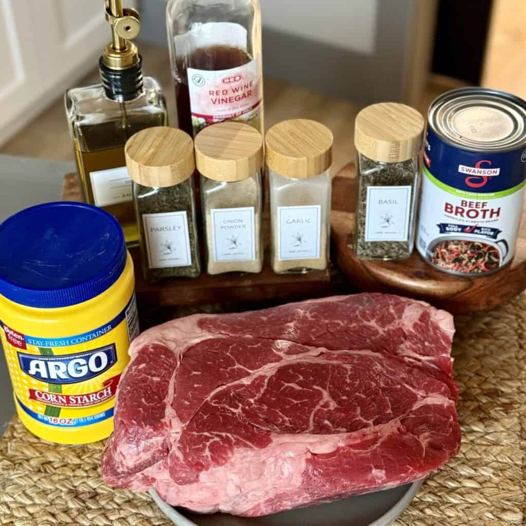 The ingredients to make an oven pot roast.