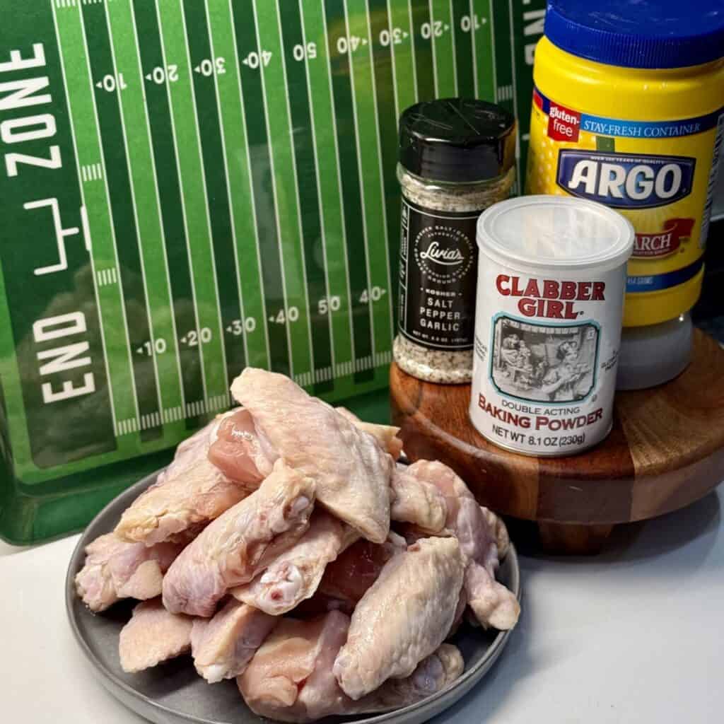 The ingredients to make crispy baked chicken wings. 