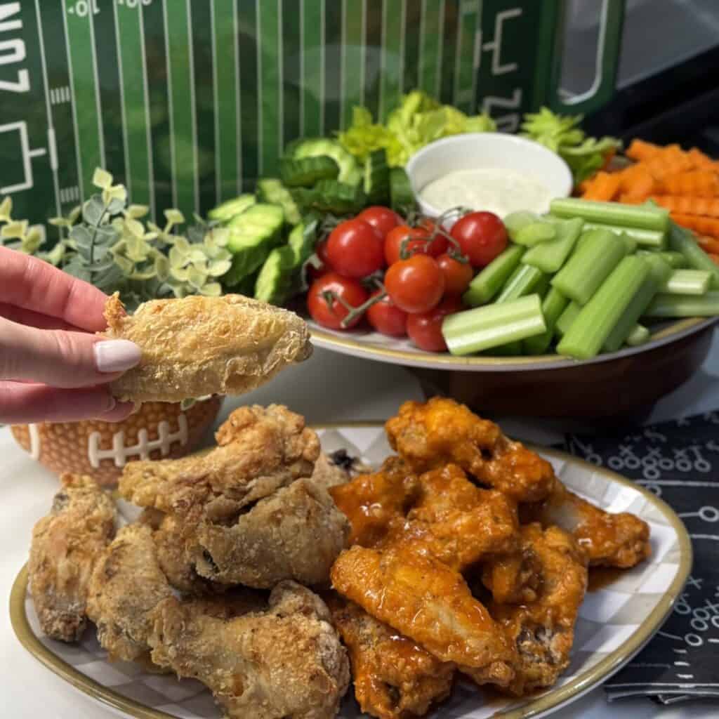 A plate of crispy baked chicken wings.