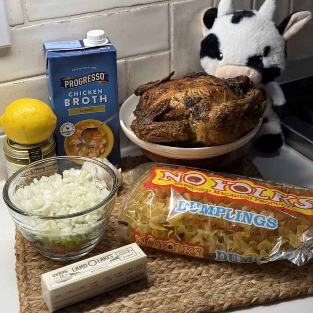 The ingredients to make chick-fil-a chicken noodle soup.