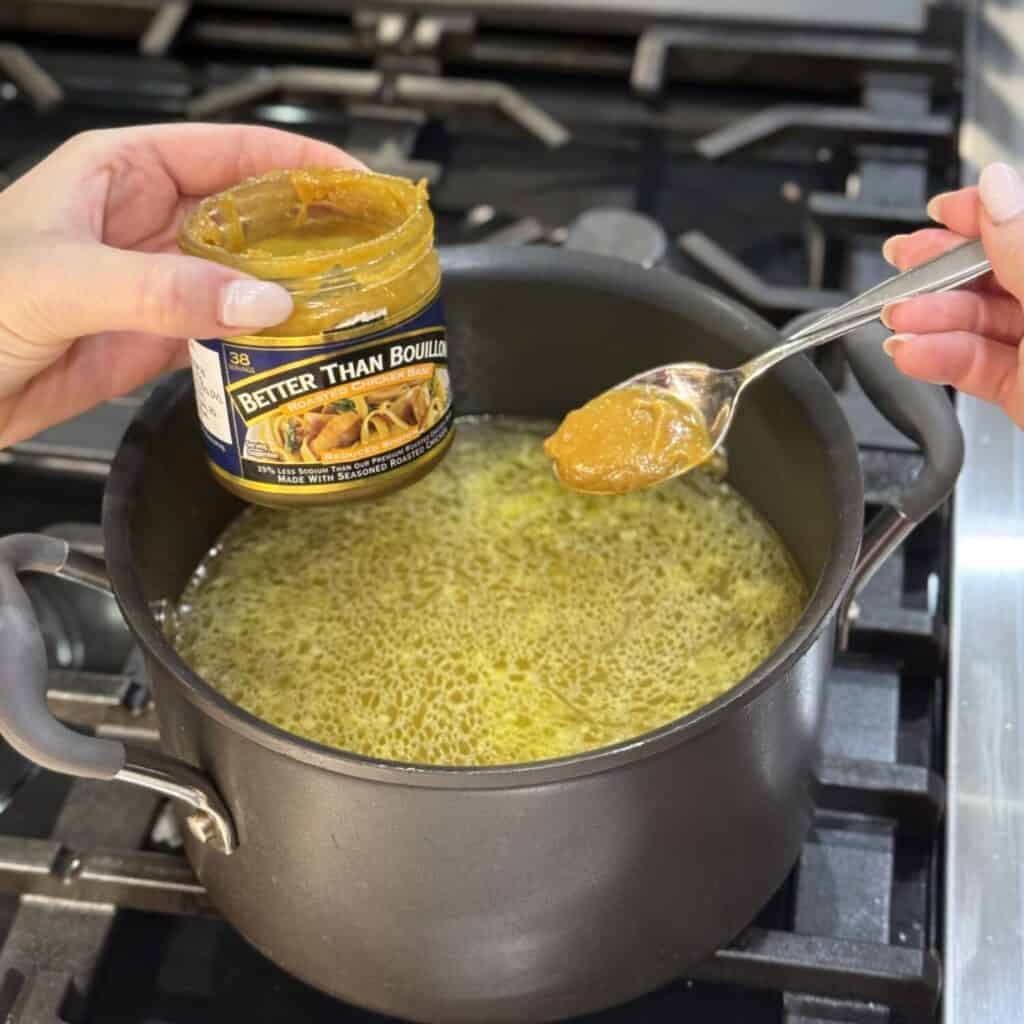 A pan of chick-fil-a chicken noodle soup.