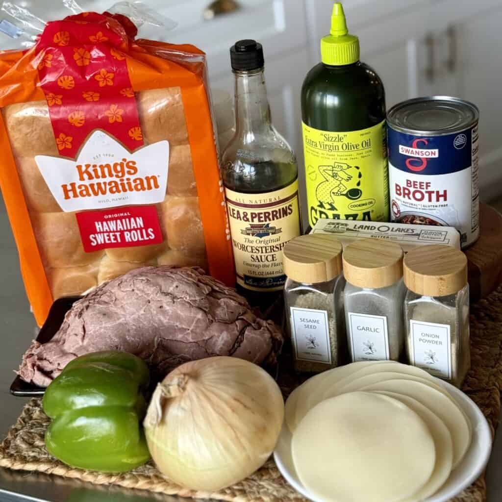 The ingredients to make Philly cheesesteak sliders.