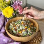 a bowl of pea salad.