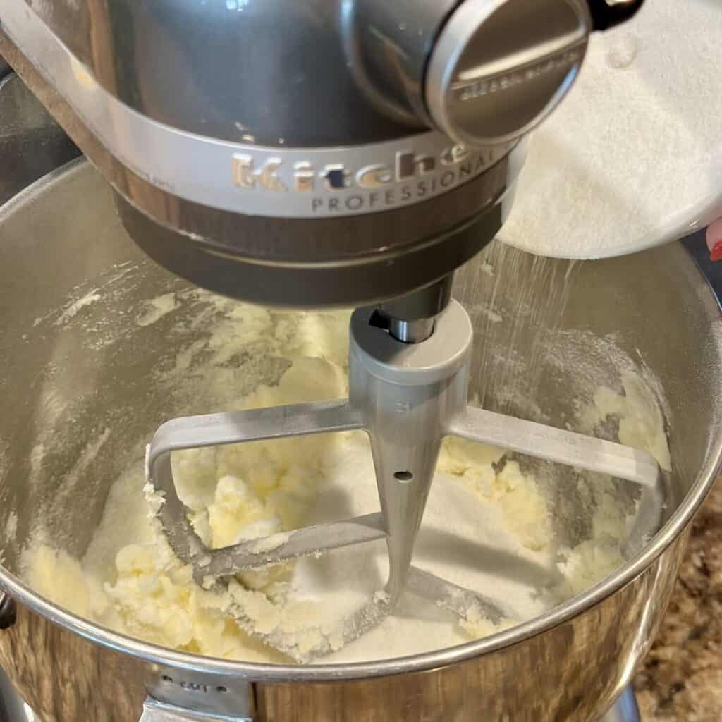 Mixing the batter for a coconut pound cake.