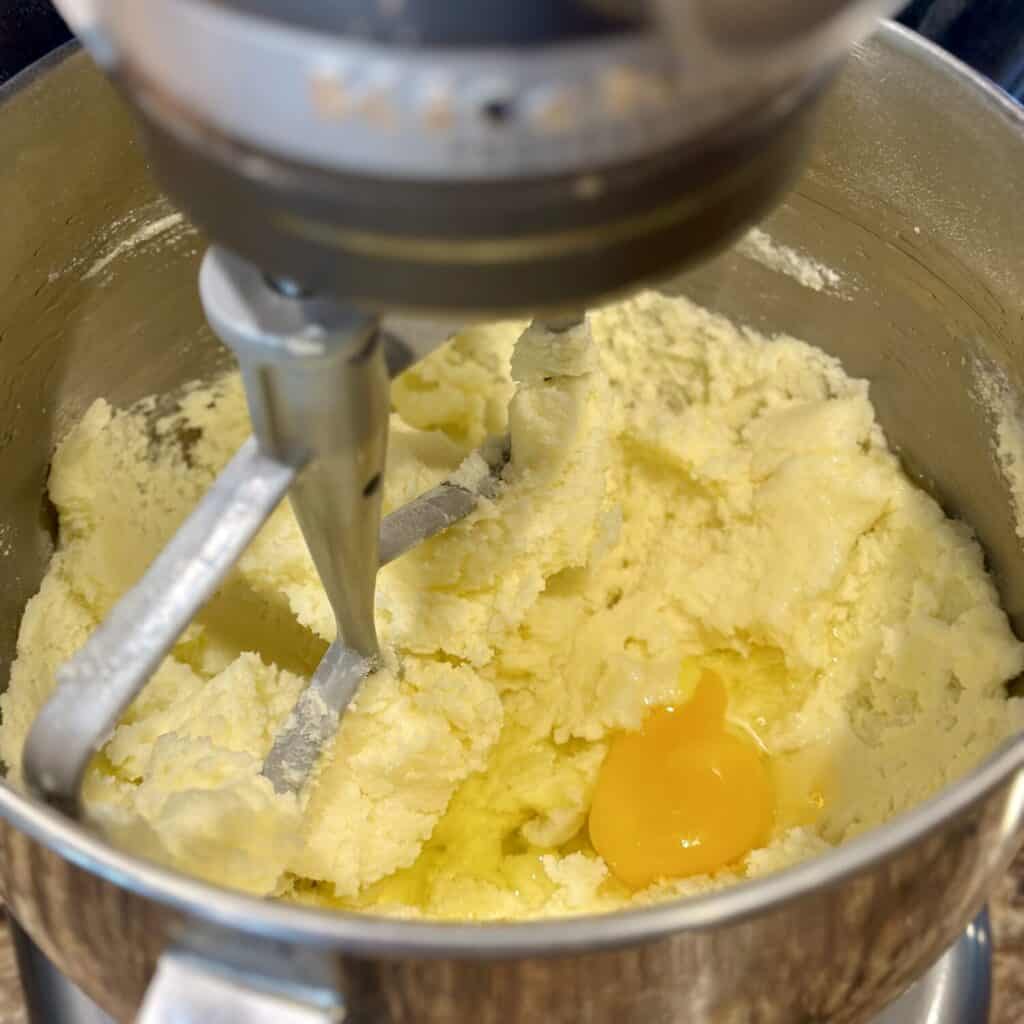 Mixing the batter for a coconut pound cake.