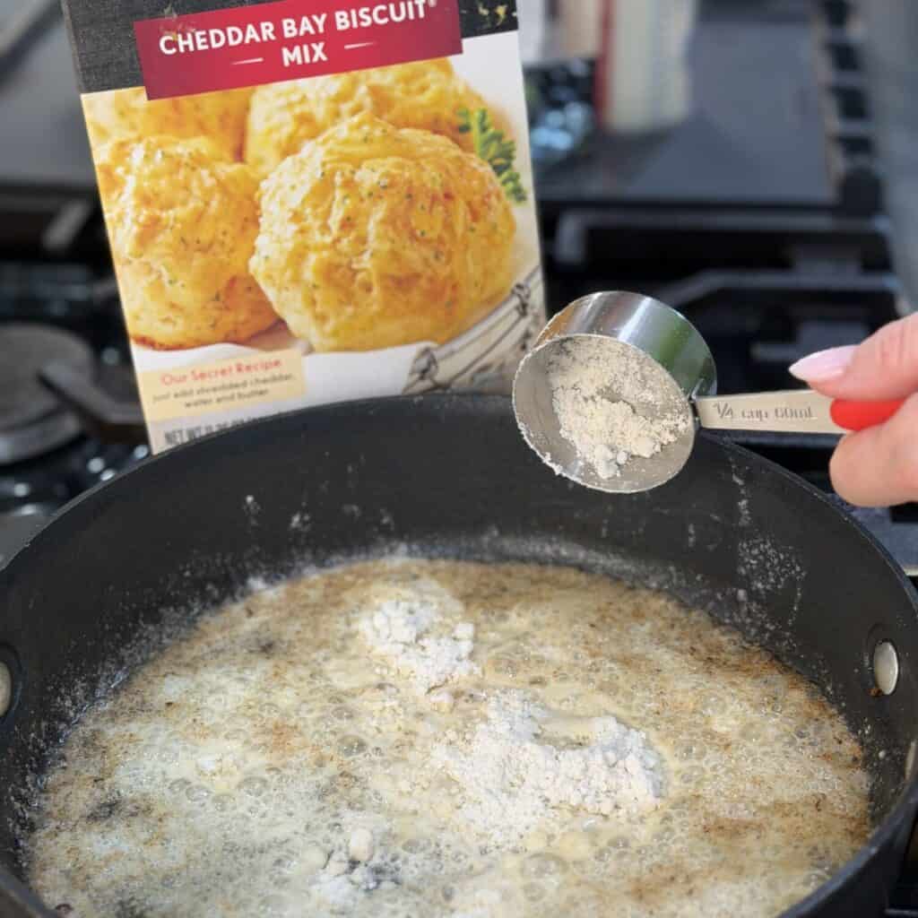 Making gravy in a pan.