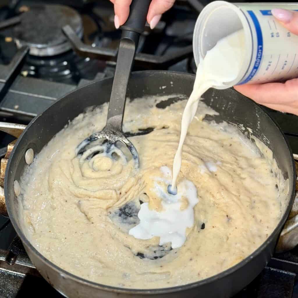 Making gravy in a pan.