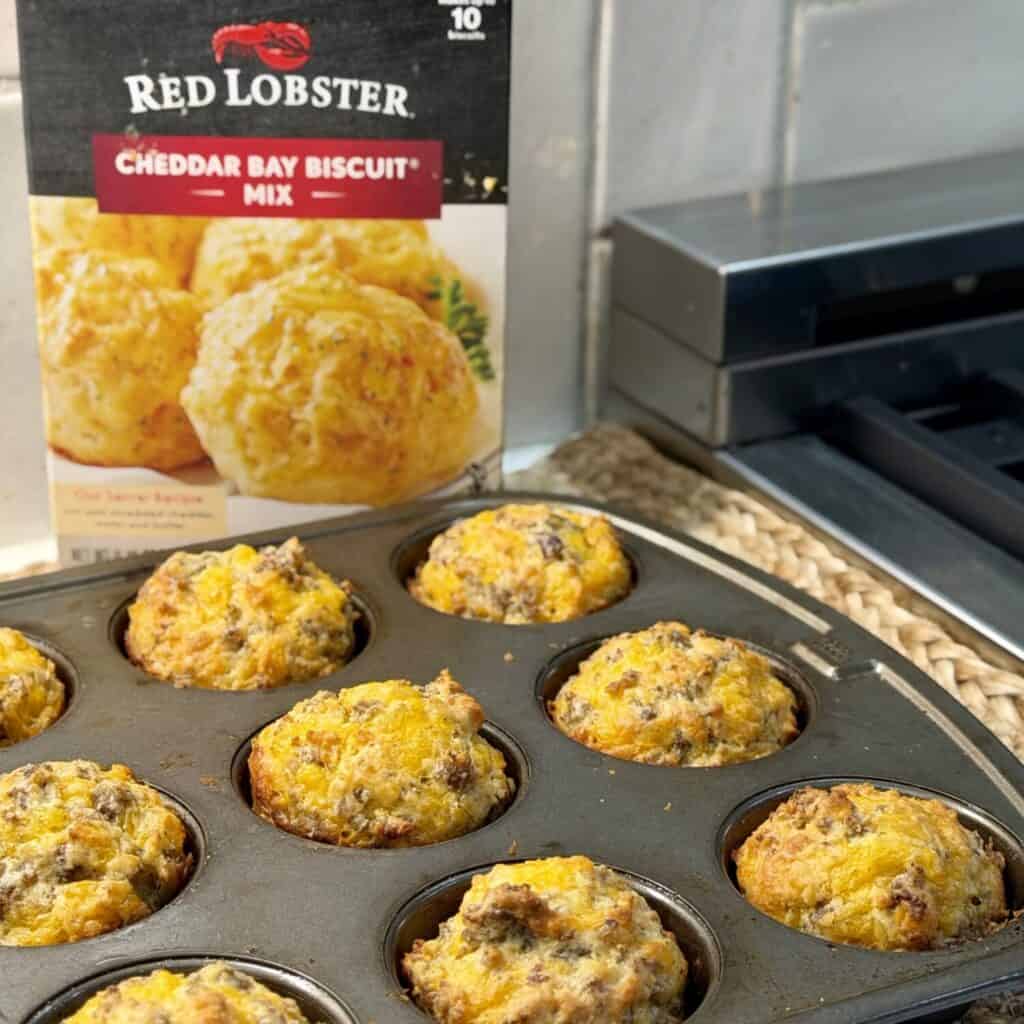 Sausage biscuit muffins in a pan