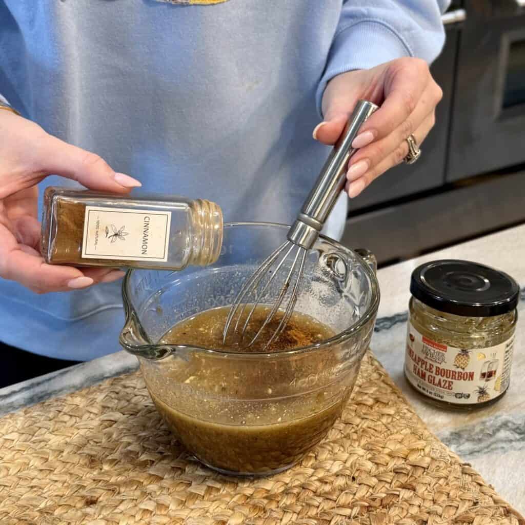 Mixing glaze in a bowl for ham.