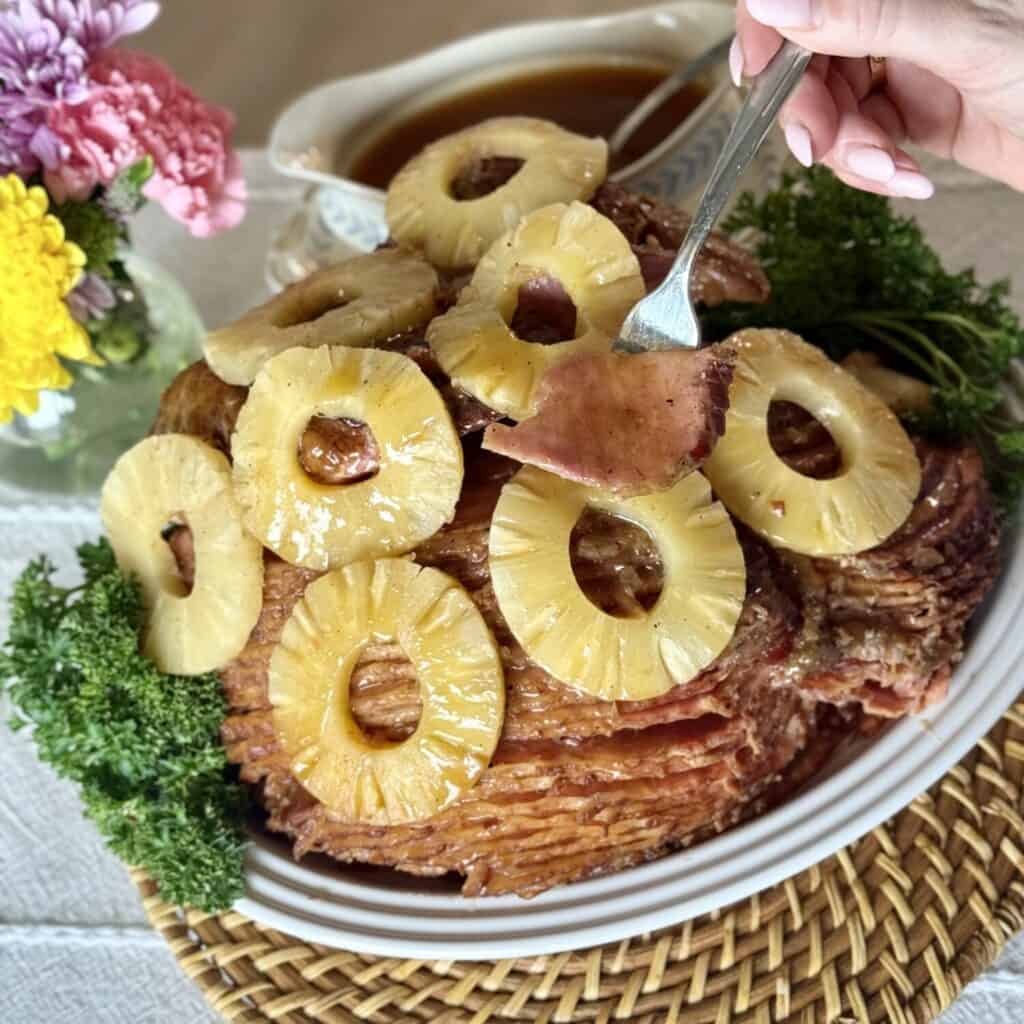 A crockpot brown sugar pineapple ham.