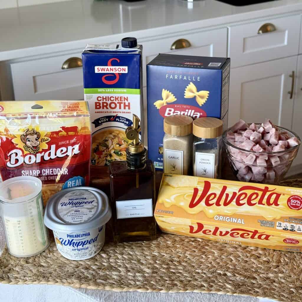 The Ingredients to make ham and cheese casserole.