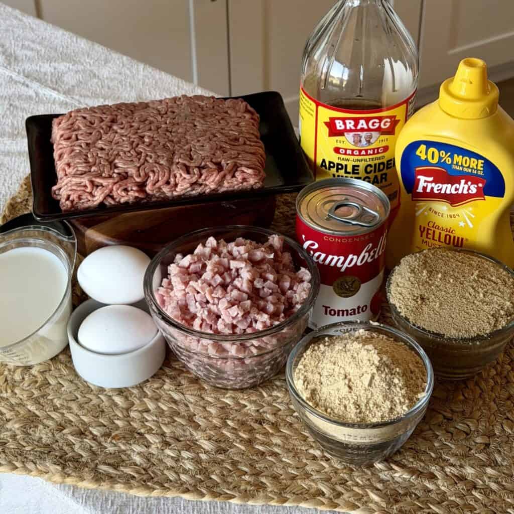 The ingredients to make ham balls.