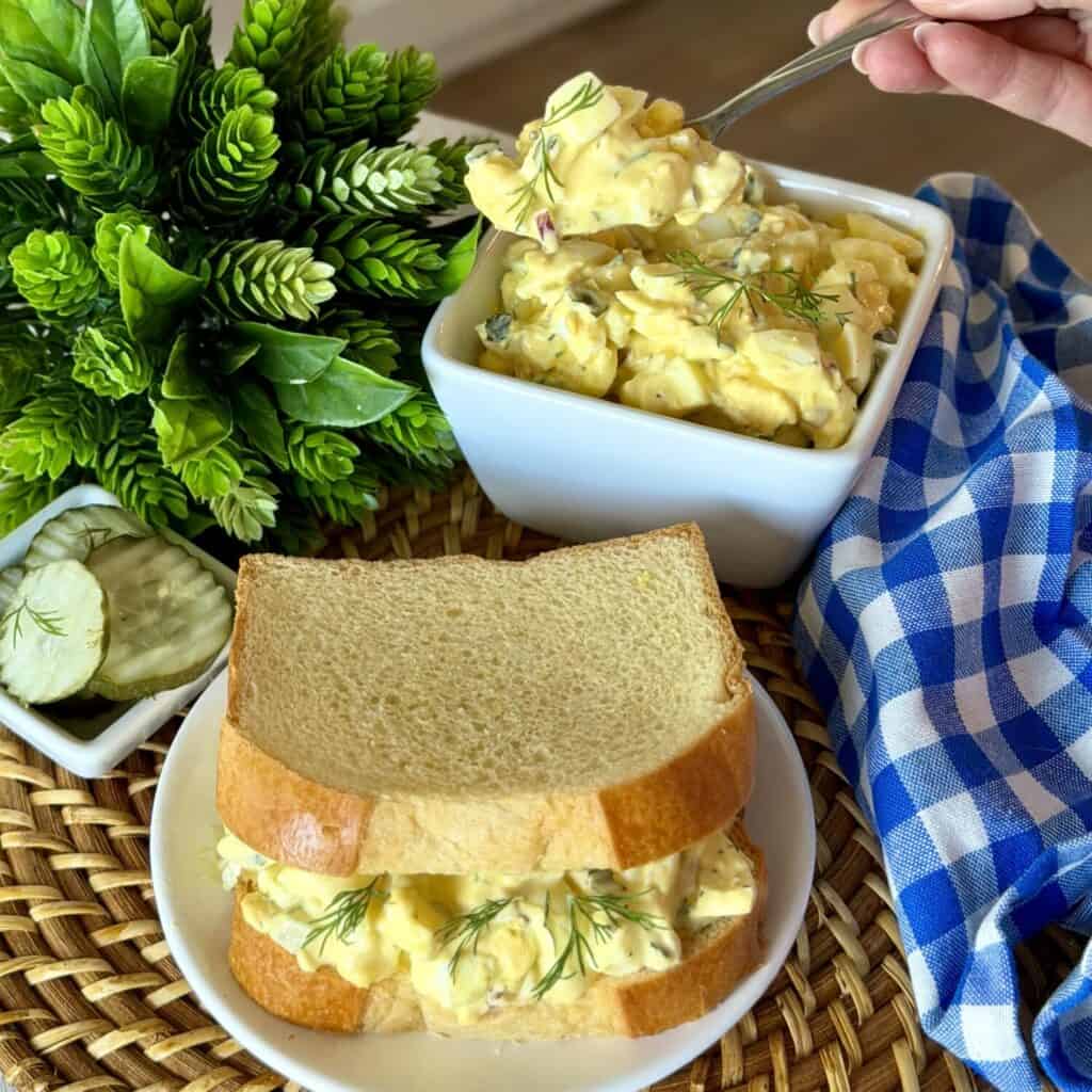 A dill pickle egg salad sandwich.
