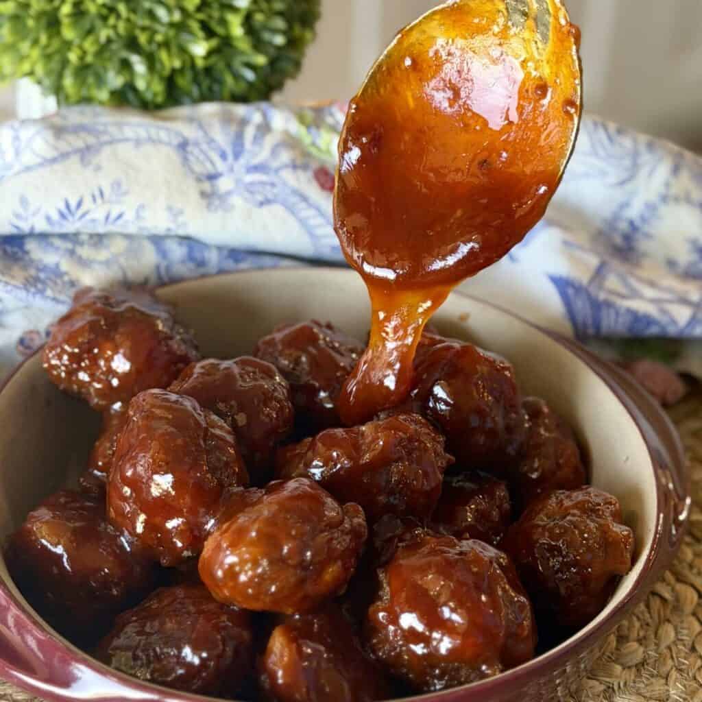 A serving plate of ham balls.