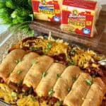 A dish of chili dog casserole.